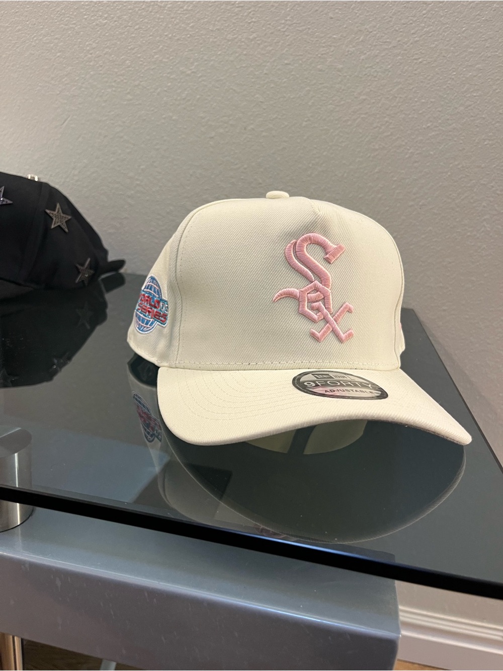 Cream Kids Baseball Cap with Pink Logo